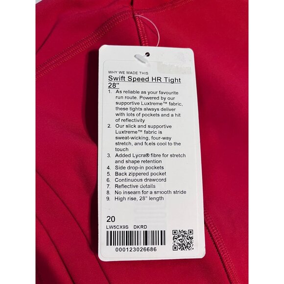 Lululemon Swift Speed High Rise Tight 28" Dark Red Size 20 Luxtreme™ Fabric - Picture 3 of 4